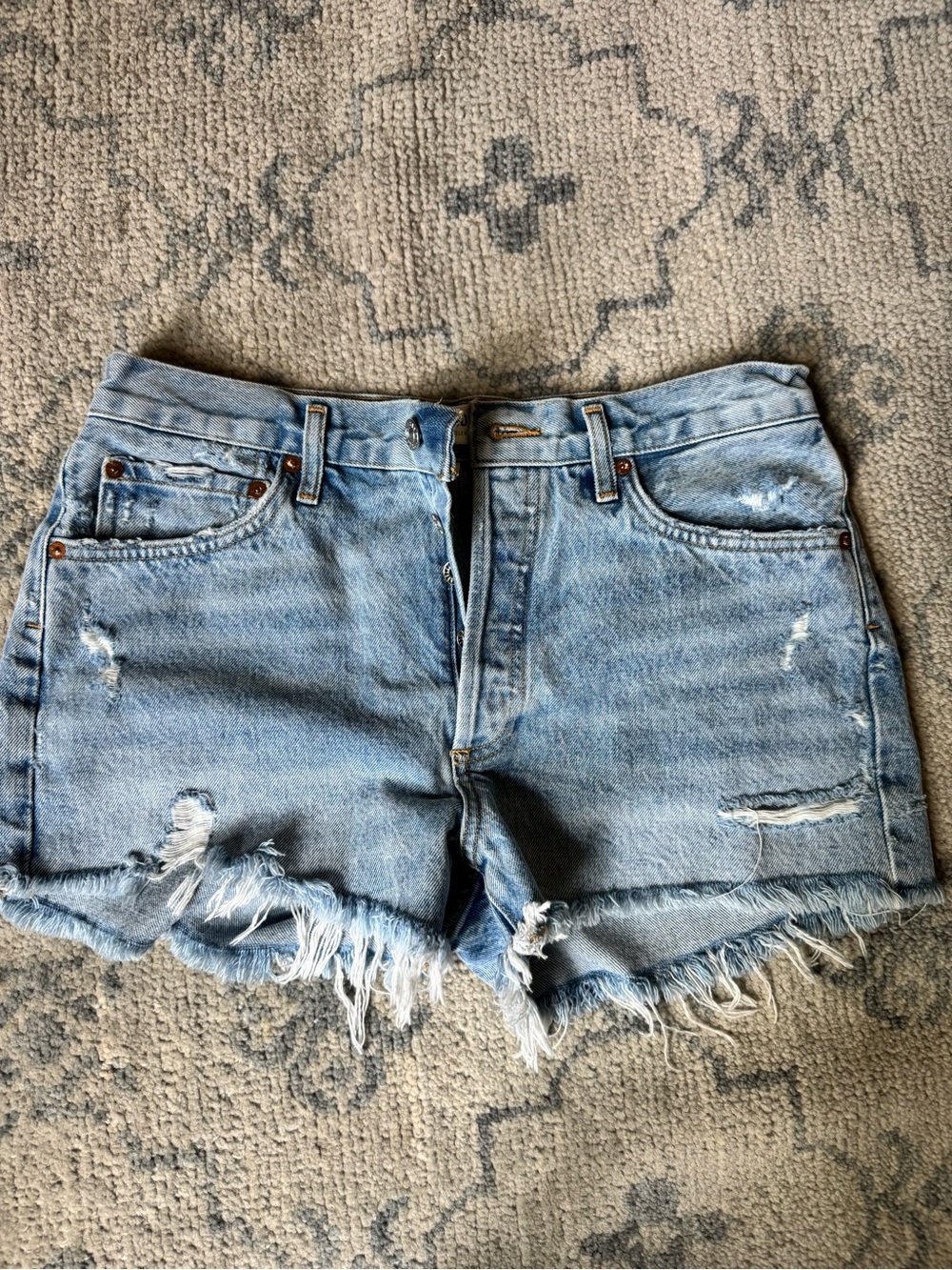 Agolde Light Wash Distressed Denim Cutoff Shorts